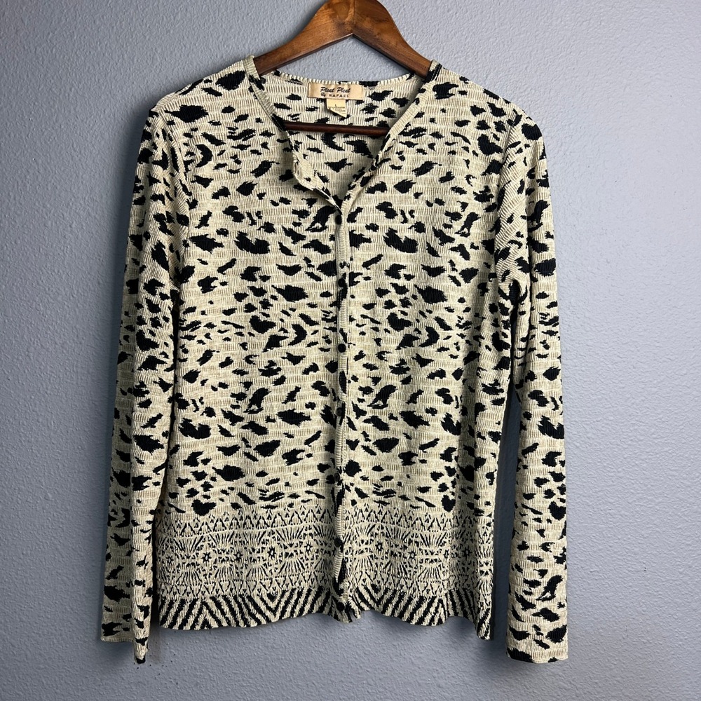 Pleat Pleat by Rafael L Beige Black Abstract Animal Print‎ Textured Crinkle Top